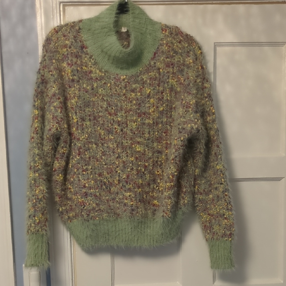 RAGA Multicolor Cowl Neck Sweater with Green Trim